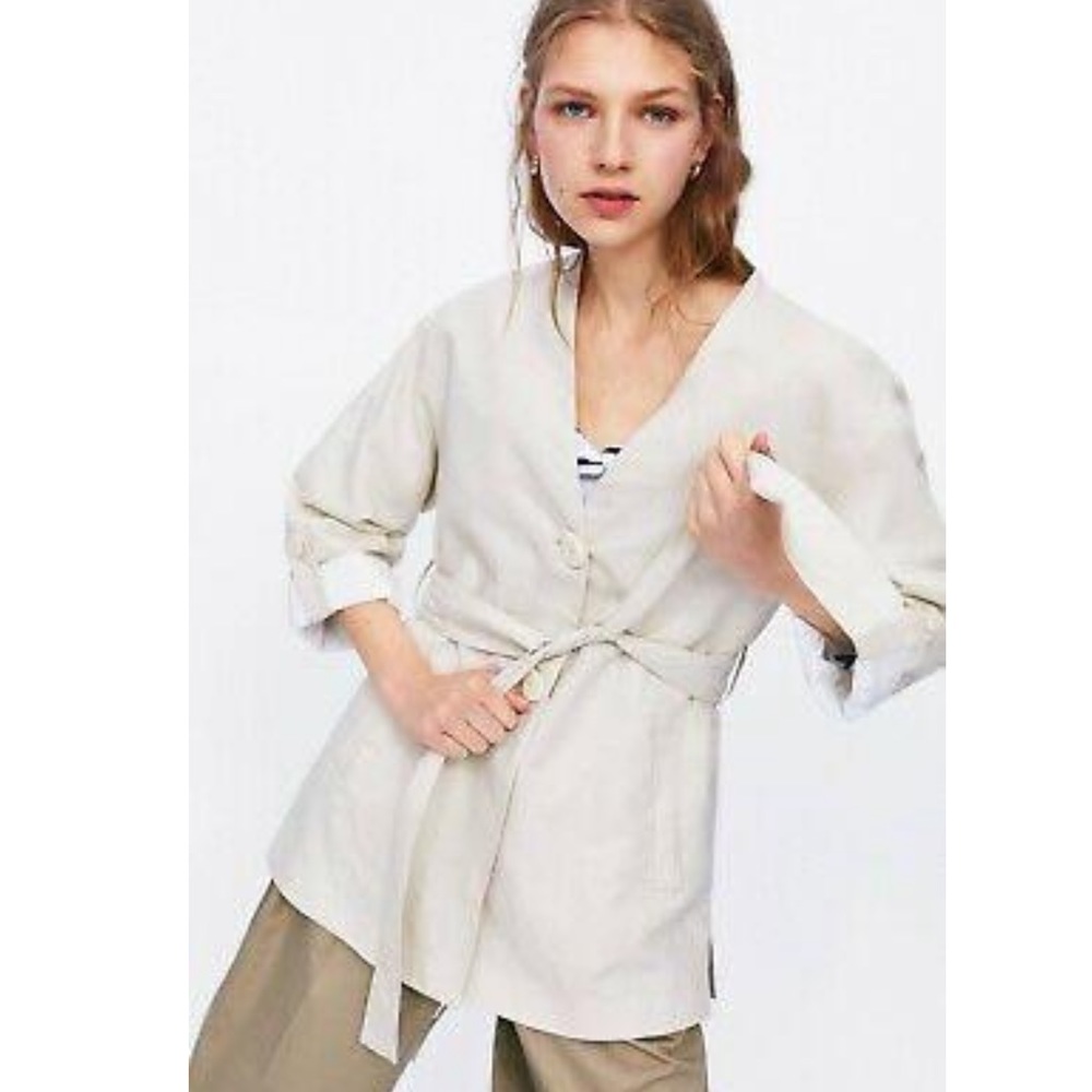 ZARA LINEN FULLY LINED BELTED RUSTIC BLAZER JACKET
